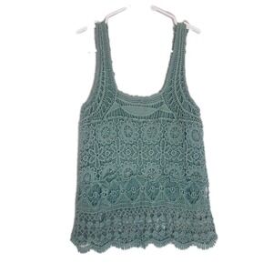Pins & Needles UO Green Boho Crochet Tank Top Doily Lace Fairycore Festival XS